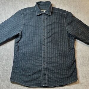 Duke's Men's Western Rodeo‎ Shirt Size L Black Textured Stripe Button Up